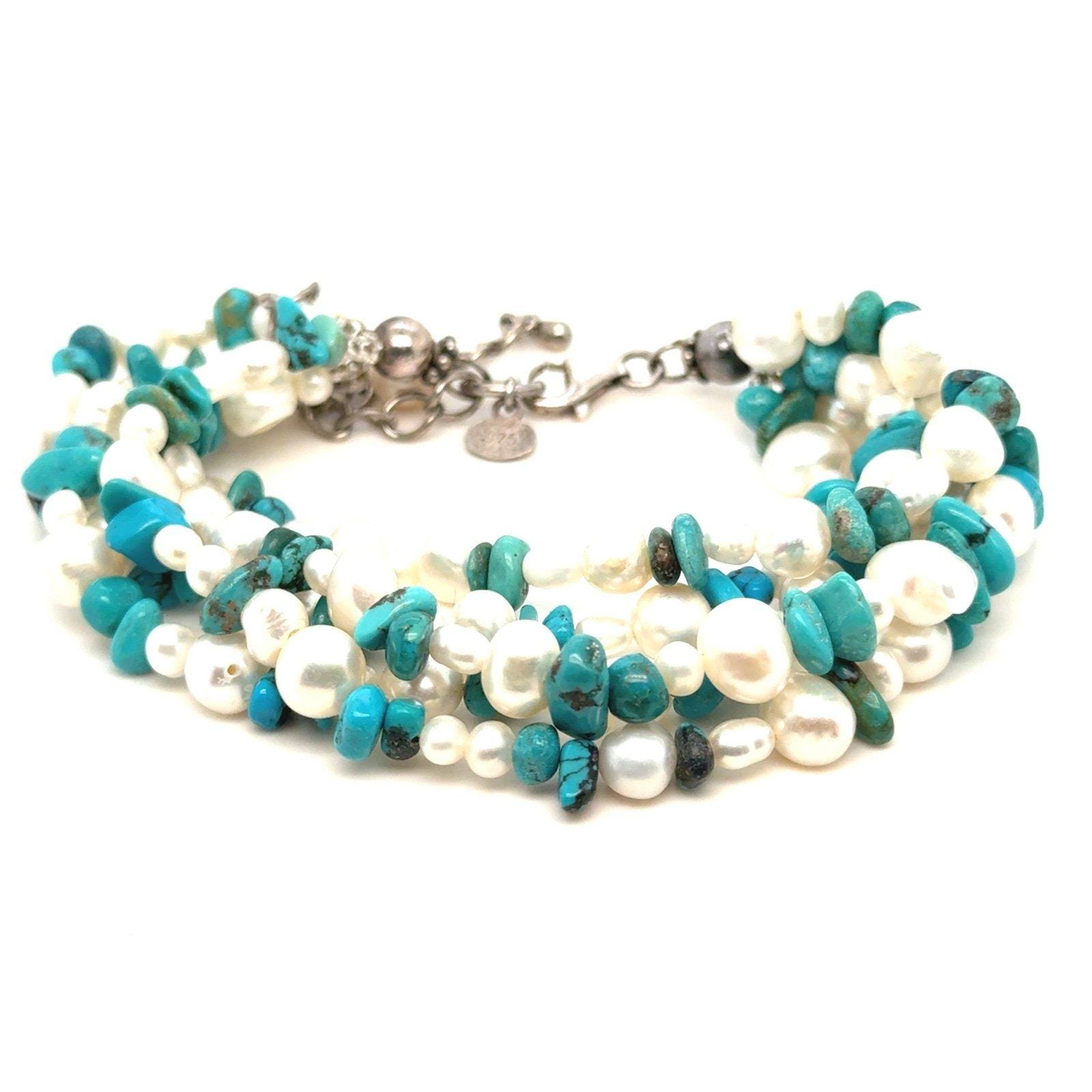 Tica Rosa 925 MultiStrand Pearls/Turquoise Bracelet