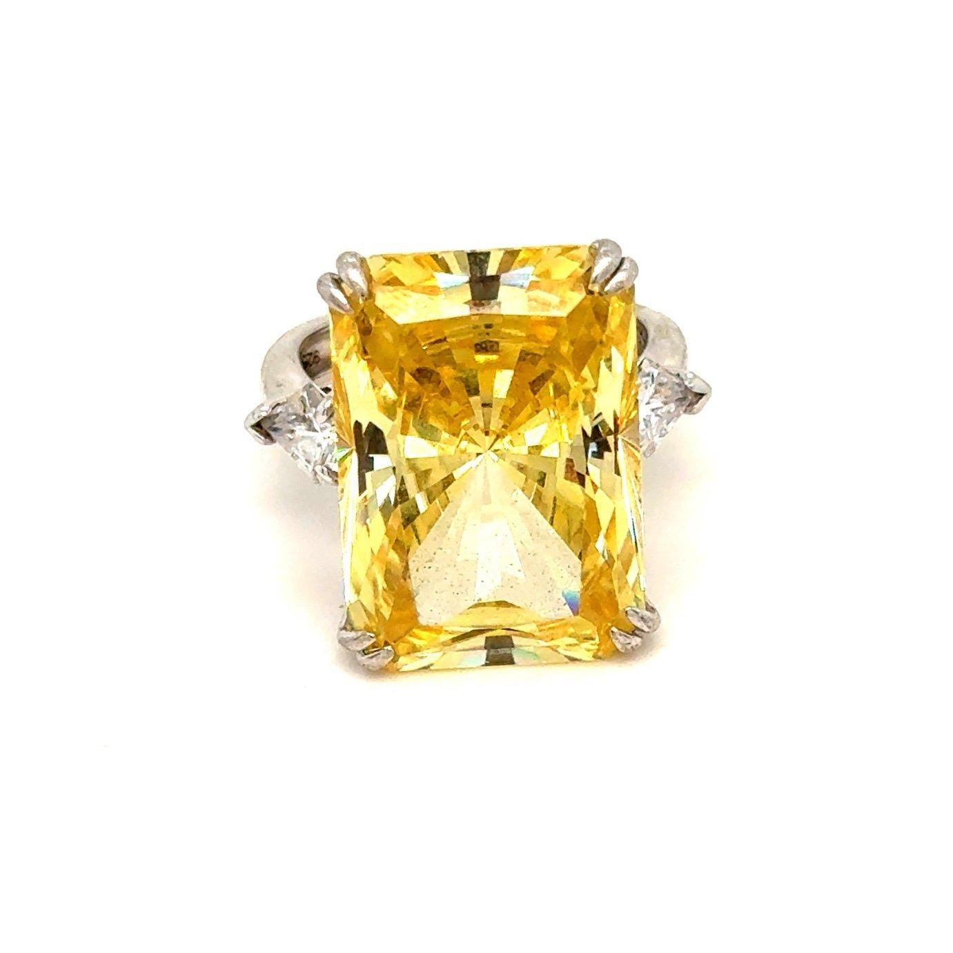 Large Yellow Stone Silver 925 Ring