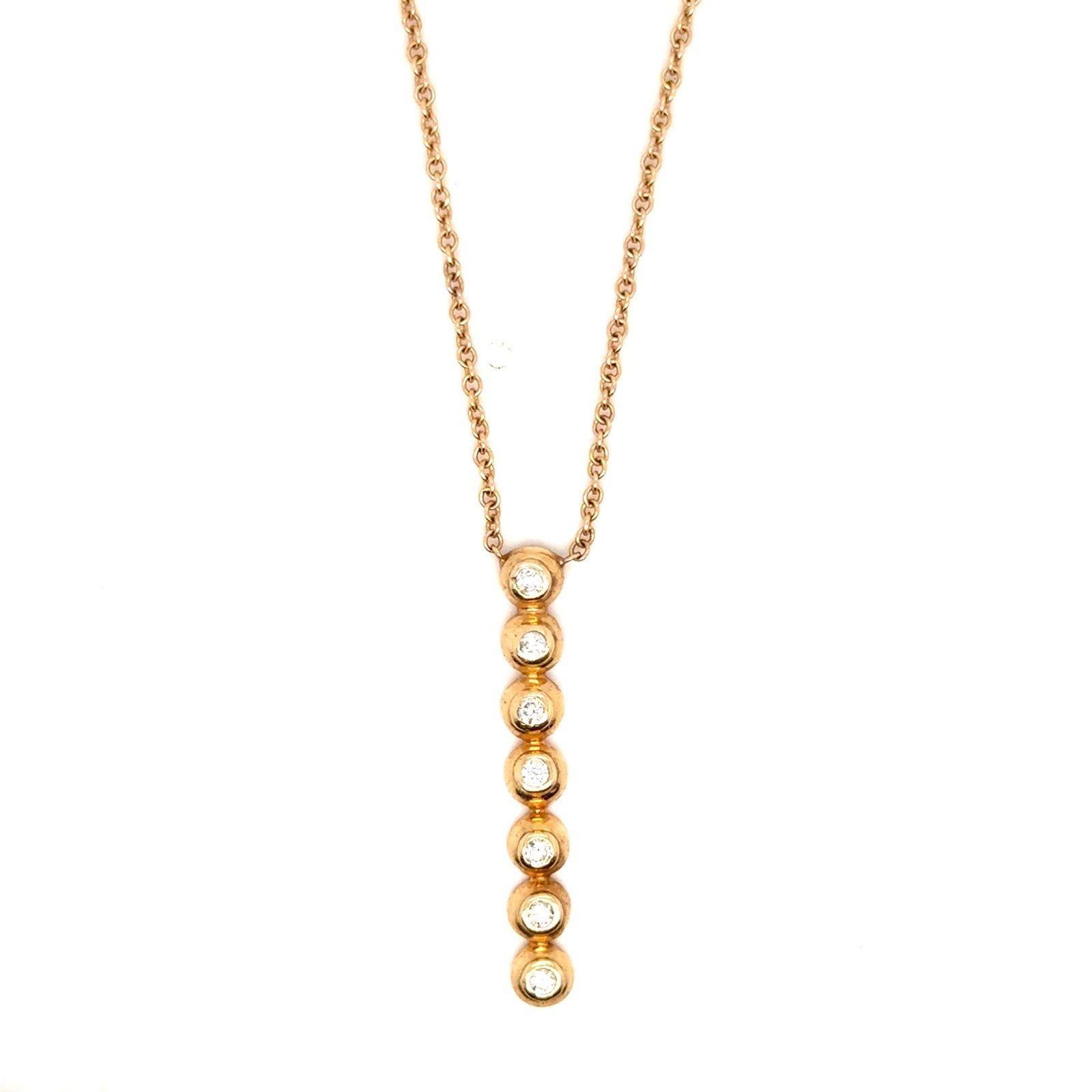 14K Gold 7-Diamonds Drop Pendant Necklace
