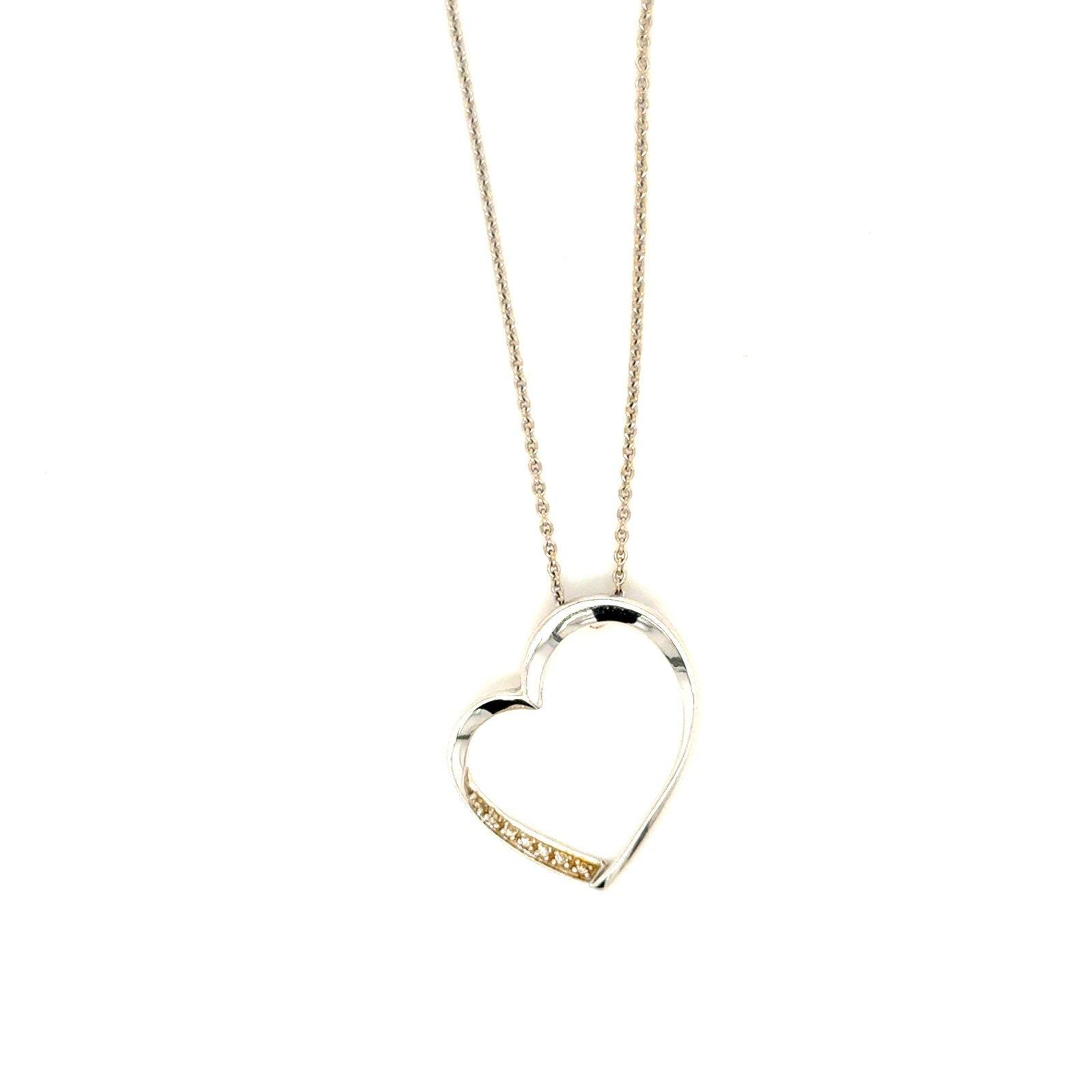 Lovely 14K White Gold Diamond Heart Necklace