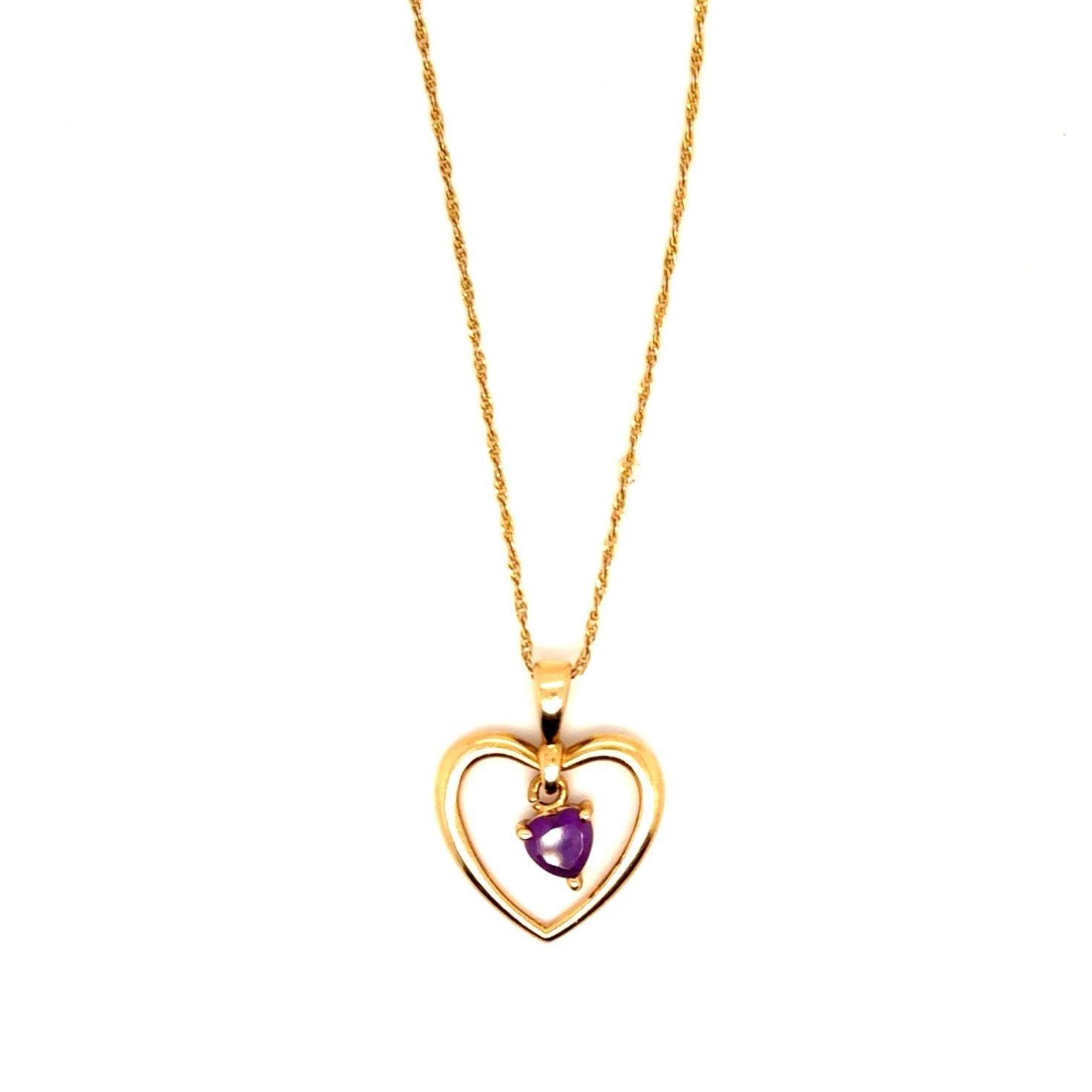 14K Gold Amethyst Heart Necklace