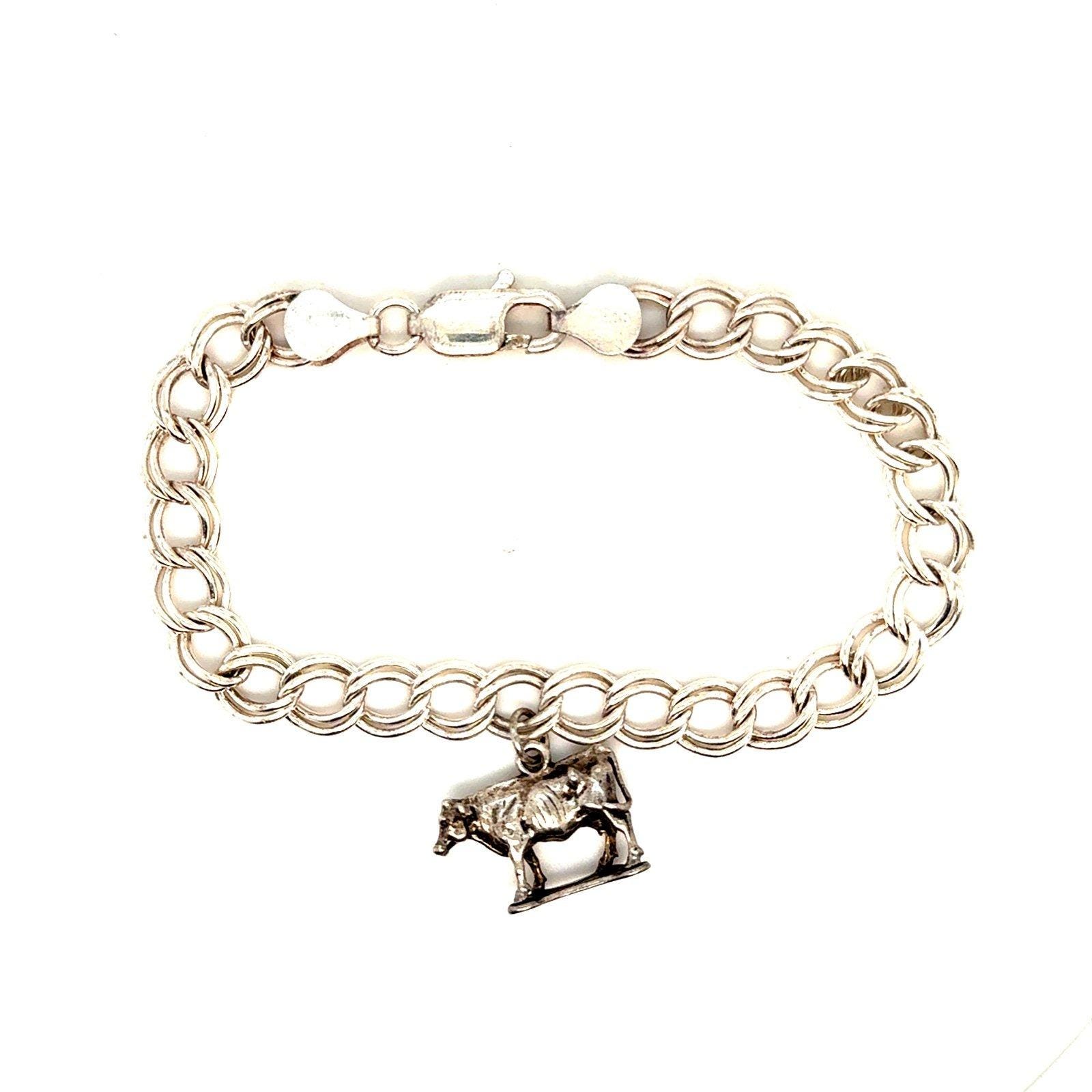 Silver 925 Bull Charm Bracelet