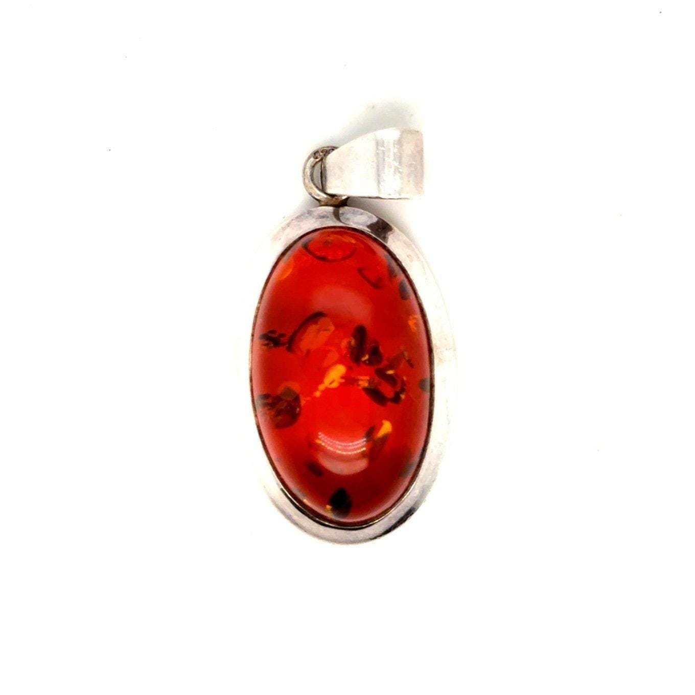 Silver 925 Oval Shaper Amber Pendant