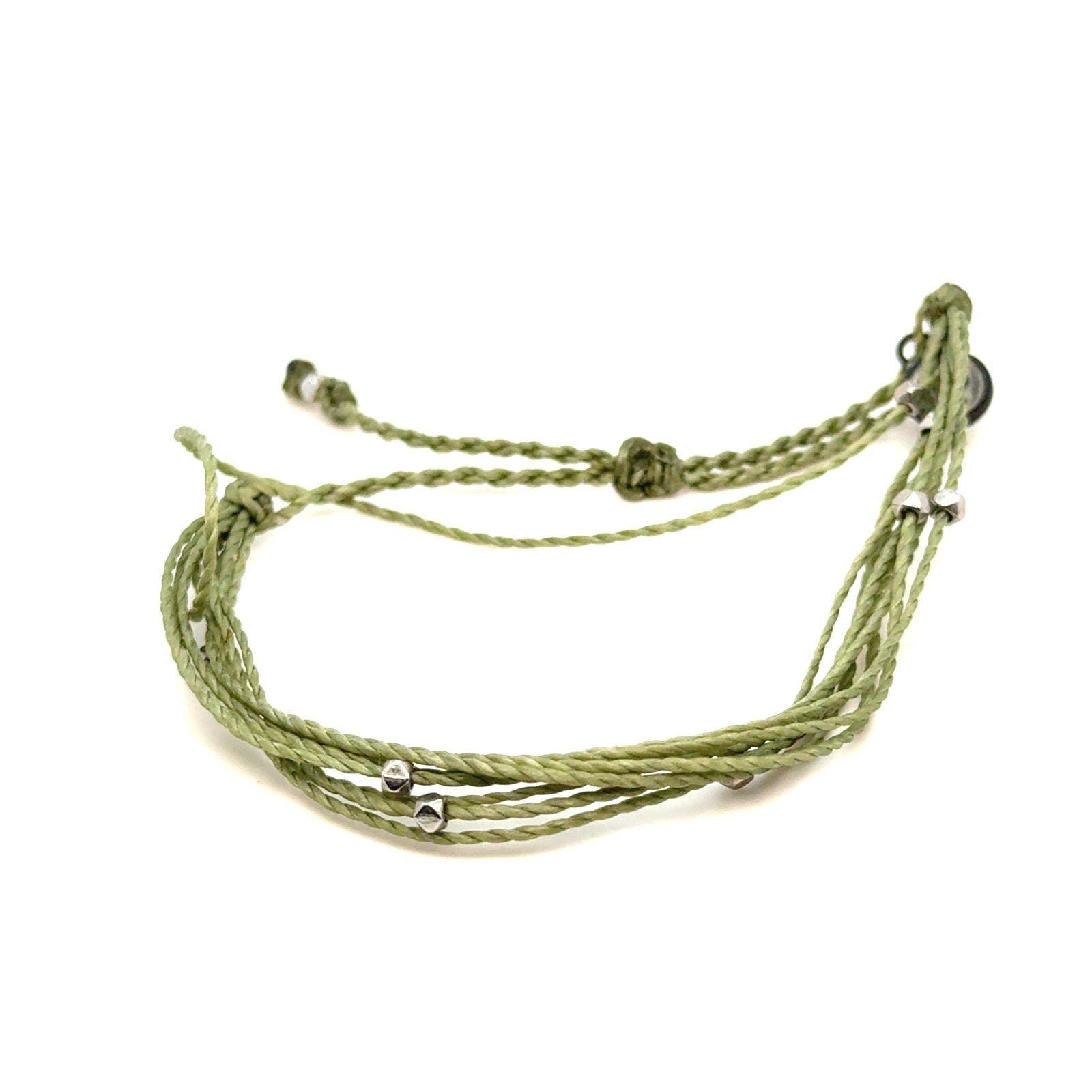 Pura Vida Olive Green Silver Beads Bracelet