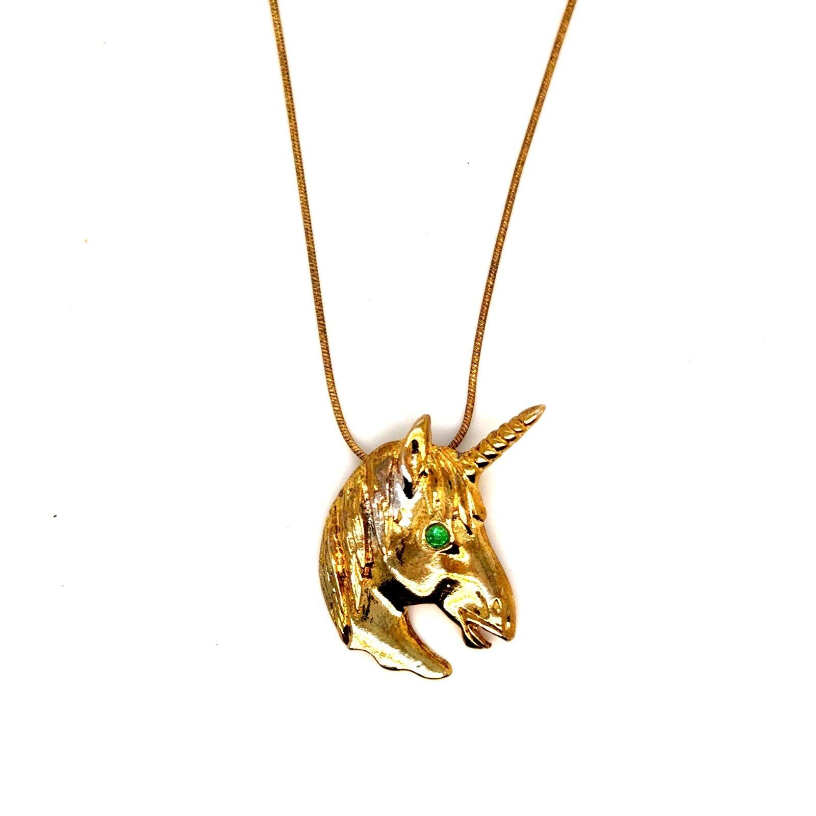 925 Gold Vermeil Chain GP Green Eye Horse Pendant