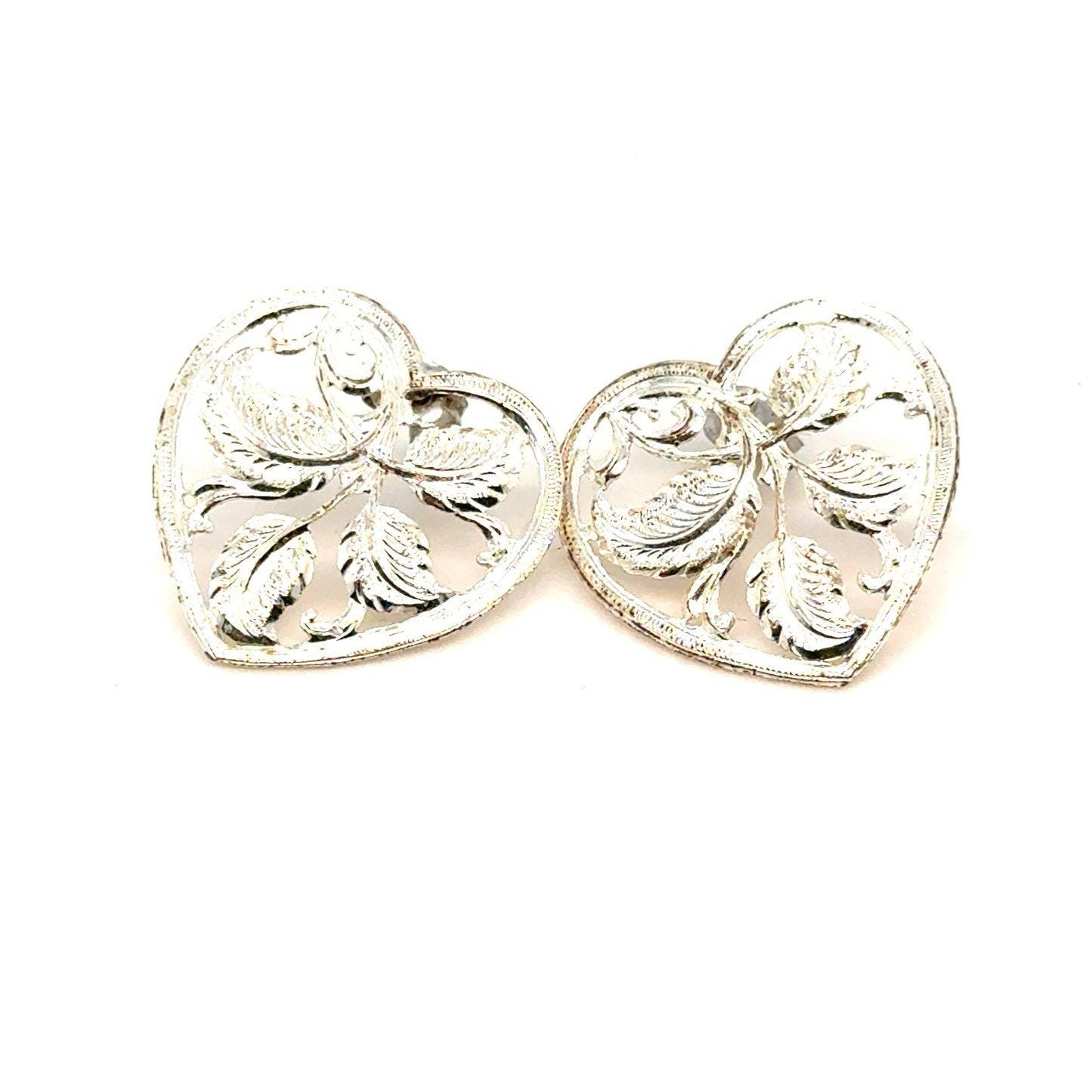 Silver Heart Leaves Earrings