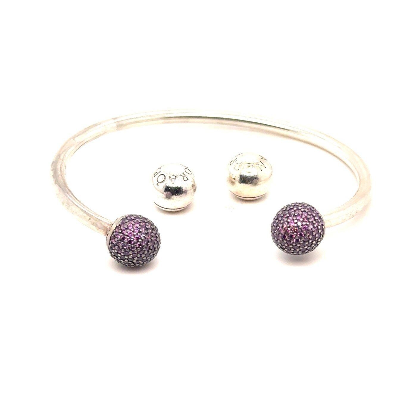 Pandora Pave Purple Cz /Silver Ball Ends Moments Cuff