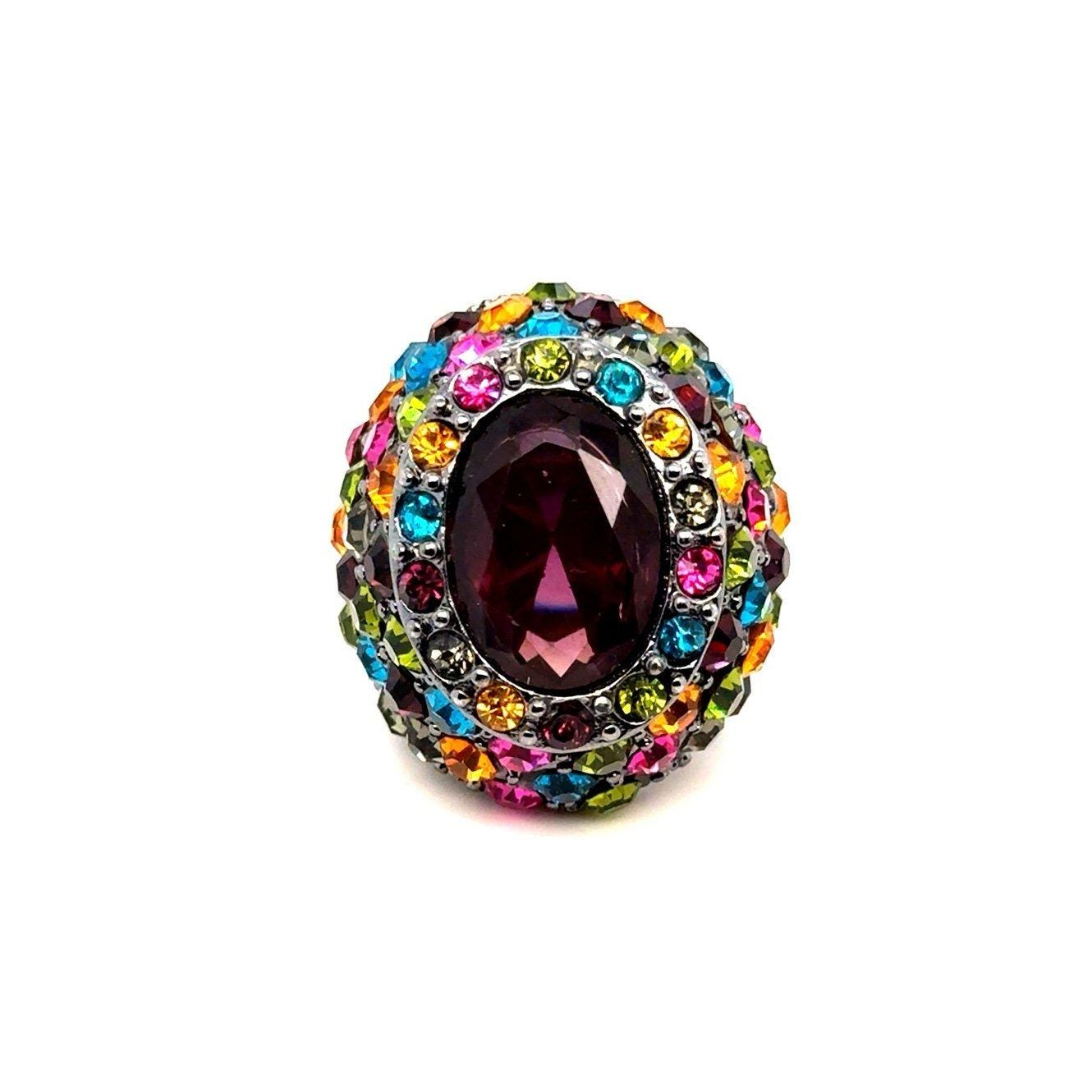 Stretch Black Band Colorful Beads Ring