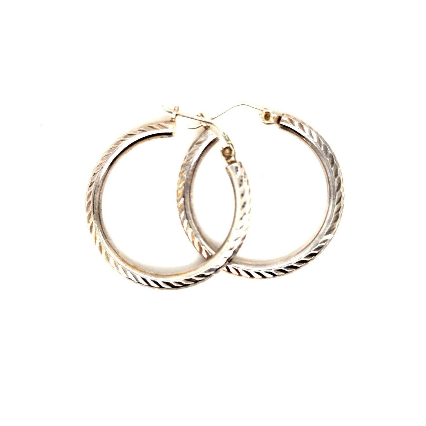 925 Silver Diamond Cut Hoops Earrings
