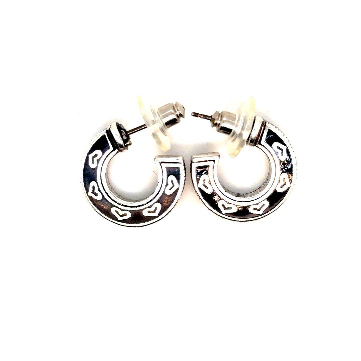 Brighton Black Enamel Heart Hoops Earrings
