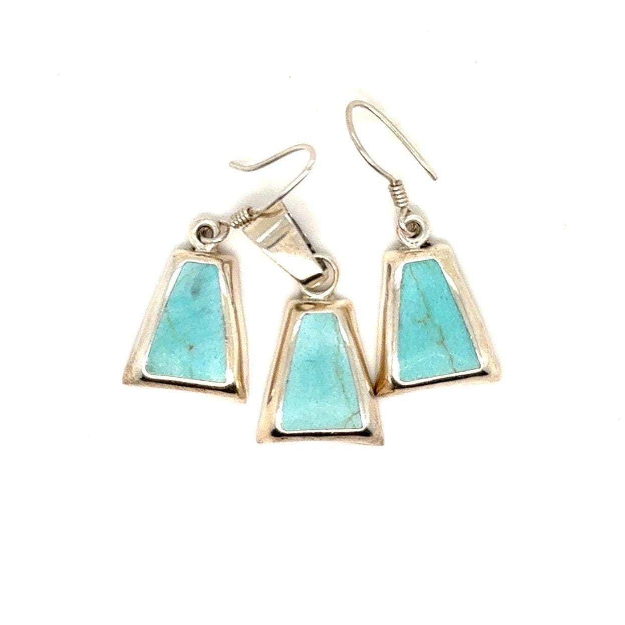 925 Silver Mexico Turquoise Color Earrings & Pendant Set