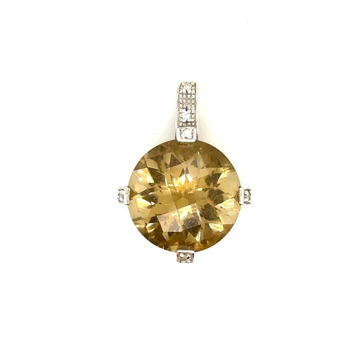 14K Gold Round Lemon Quartz Pendant
