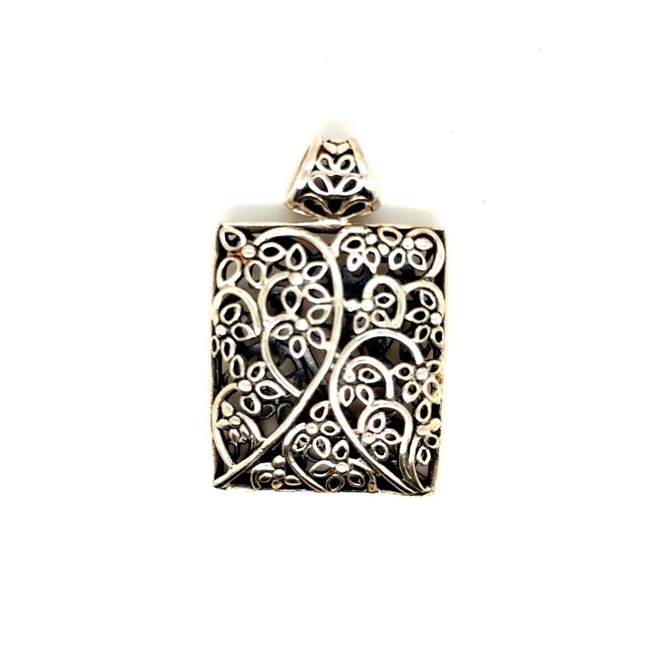 Sterling Silver 925 Flower Design Square Pendant