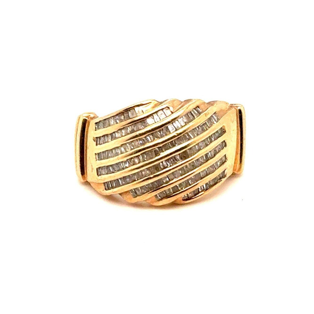 Exquisite 10K Gold Pave Baguette Diamonds Ring