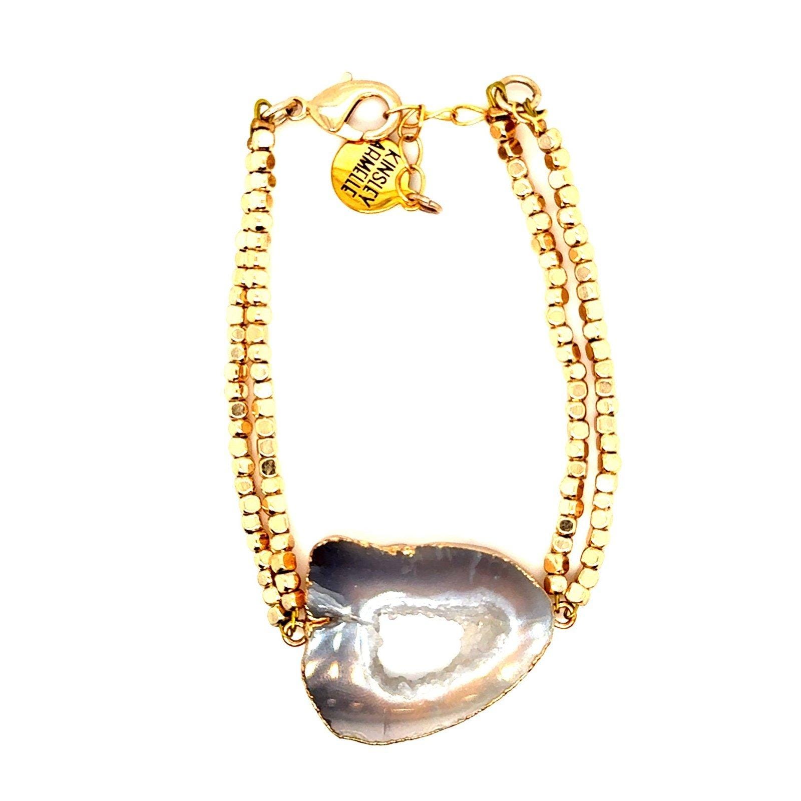 Kinsley Armelle Gray Stone Gold Beaded Bracelet