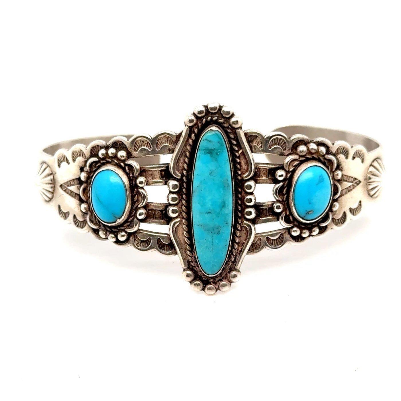 Sterling 3-Turquoise Cuff Bracelet
