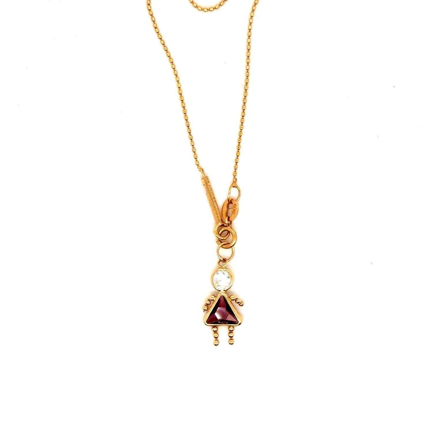 14K Gold Girl Pendant Beaded Necklace