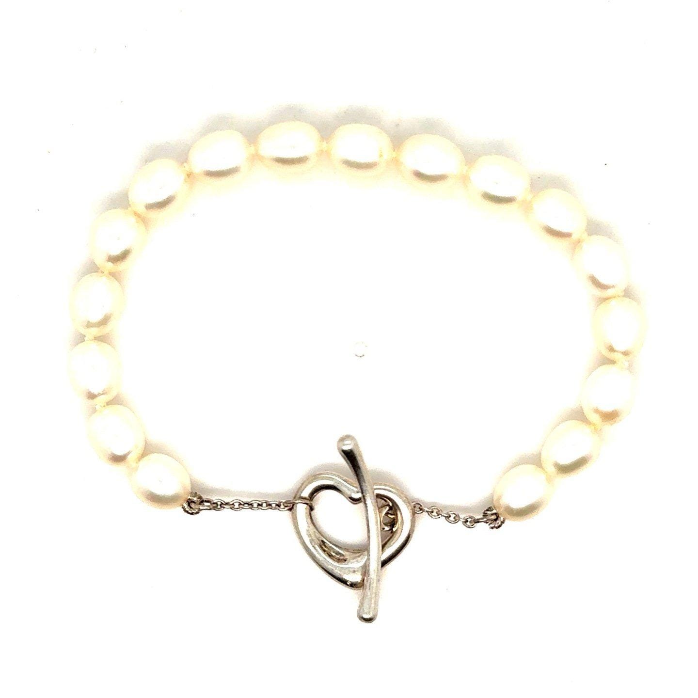 T&Co. 925 Open Heart Pearl Toggle Bracelet