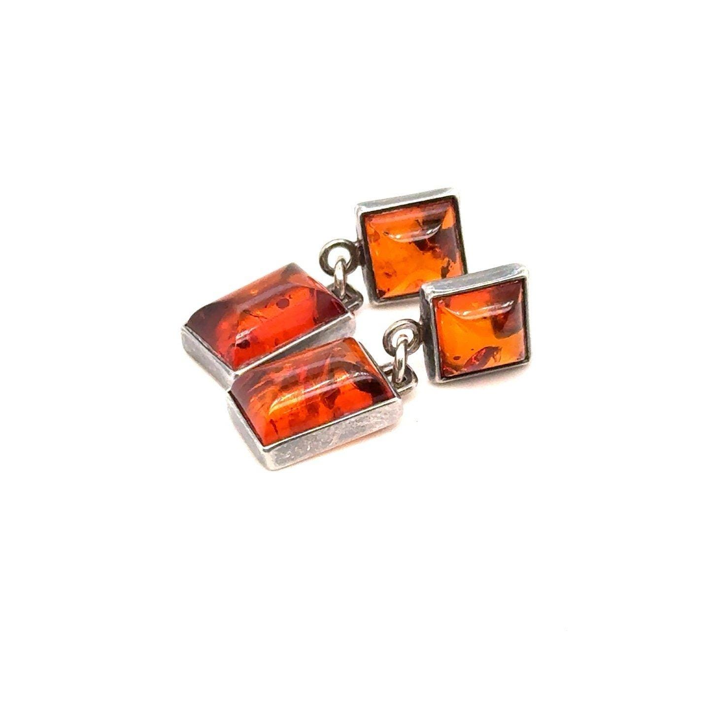 Silver Amber Drop Earrings