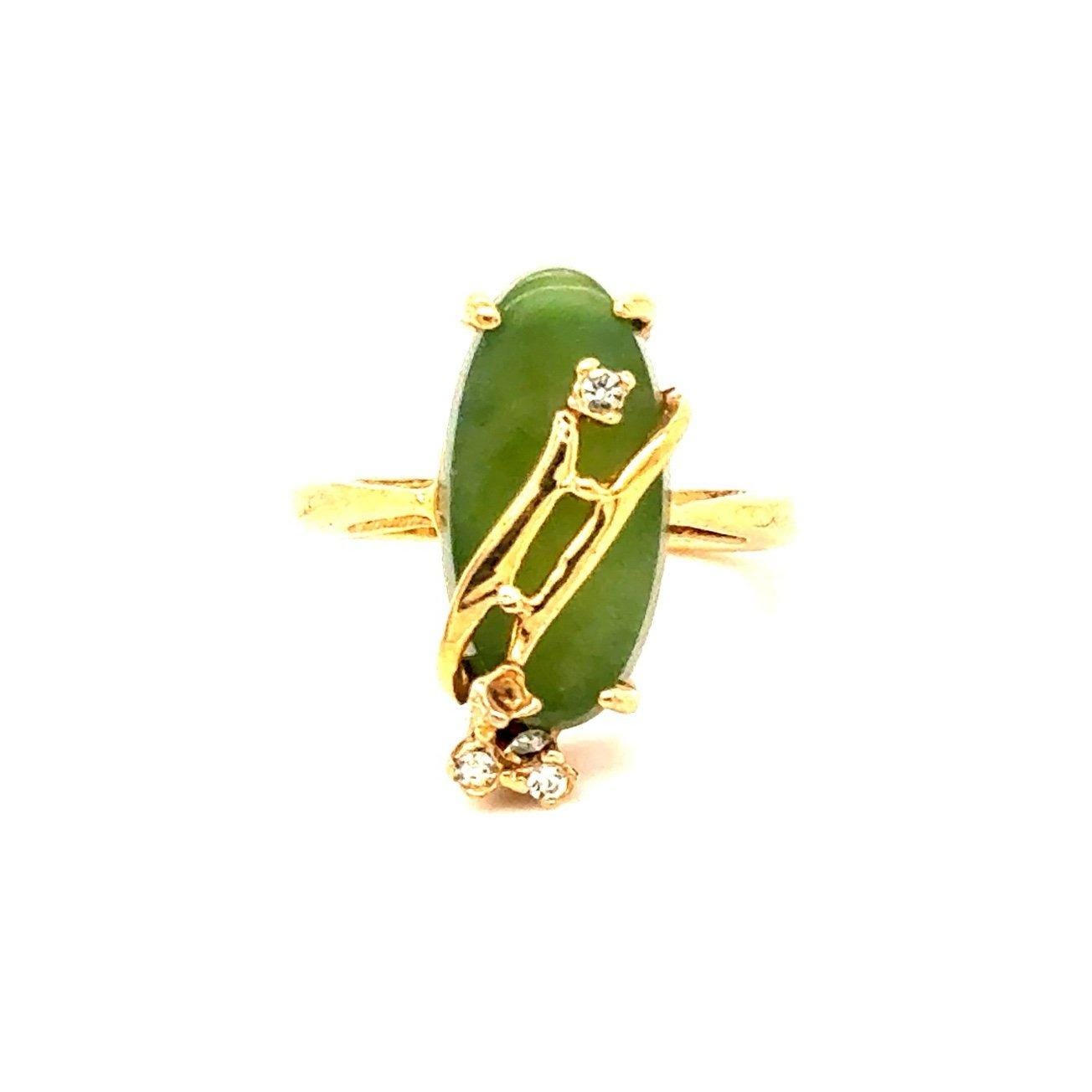 Oval Shaped Green Stone/Cz Ring