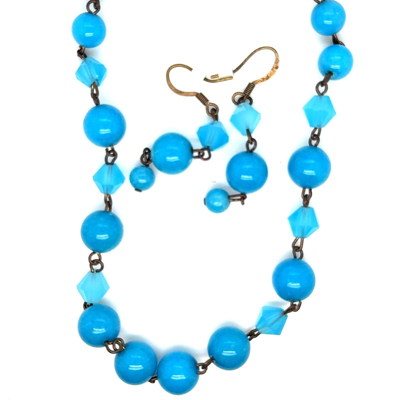 Blue Bead Necklace & Earrings Set