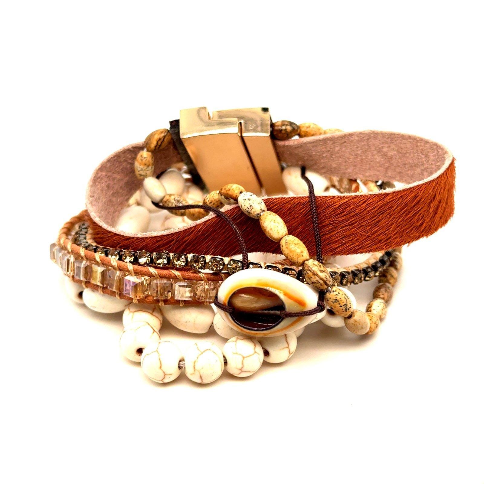 Victoria Emerson Brown Leather/Shell Multi strand Bracelet