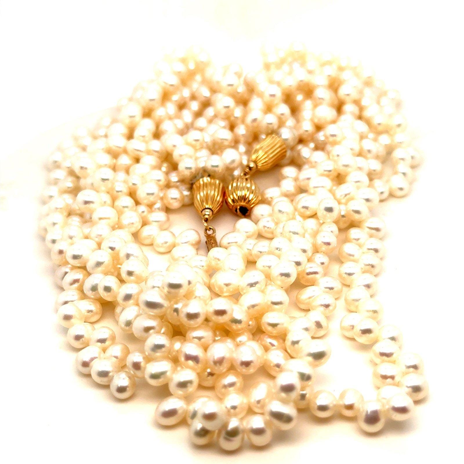 14K Gold Clasp Multi Strand Pearls Necklace