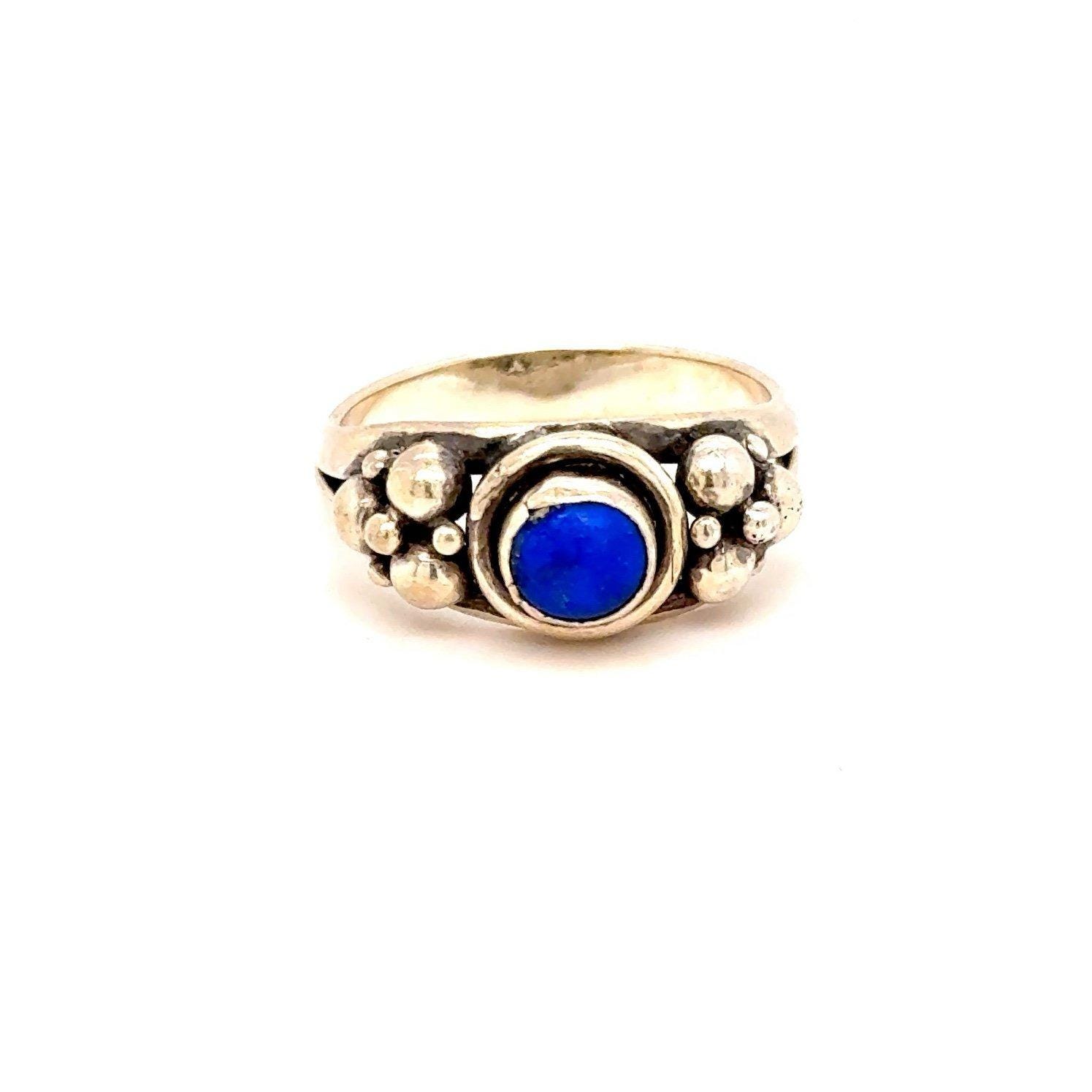 Silver 925 Dotted Lapis Lazuli Ring