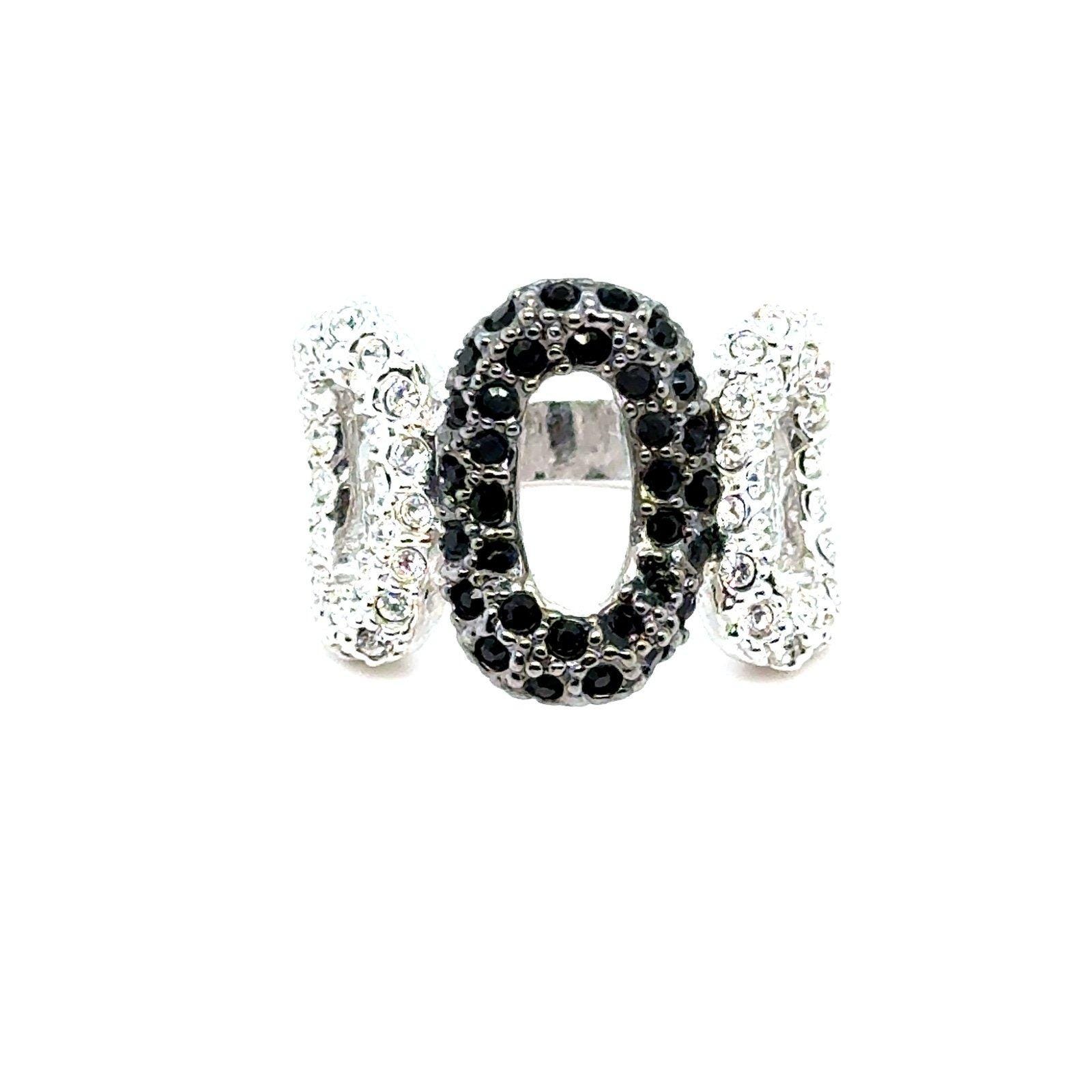 Black/White Cz 3-Oval Ring