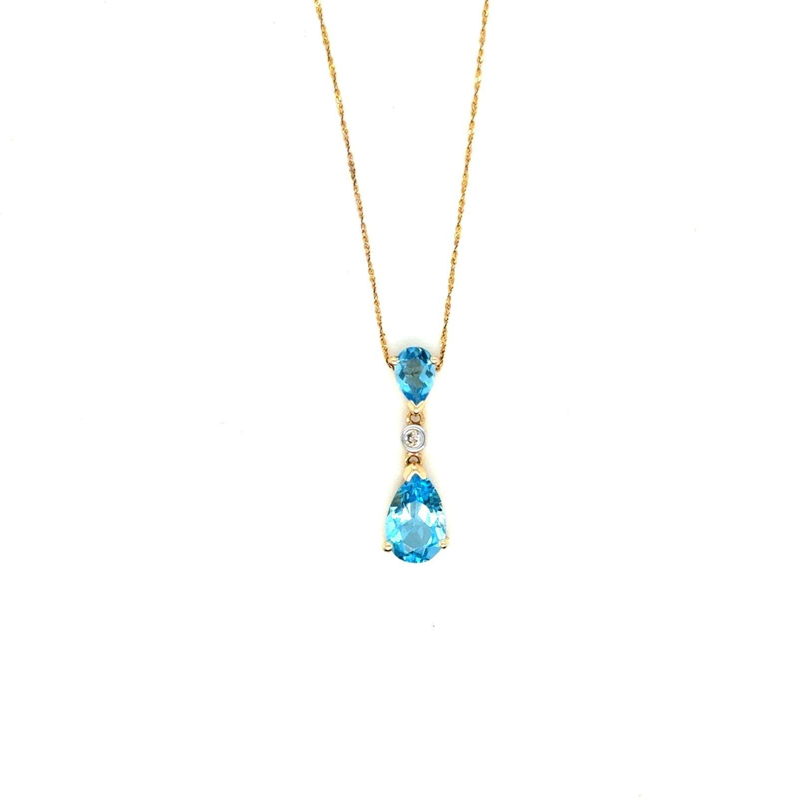 14k Gold Blue Topaz/Diamonds Necklace