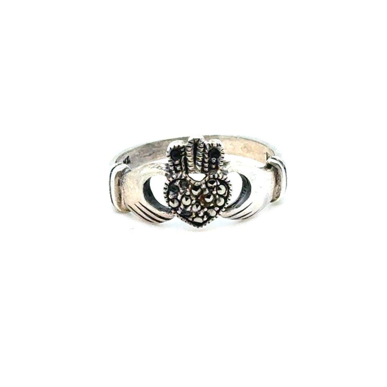 Sterling Silver 925 Claddagh Marcasite Ring