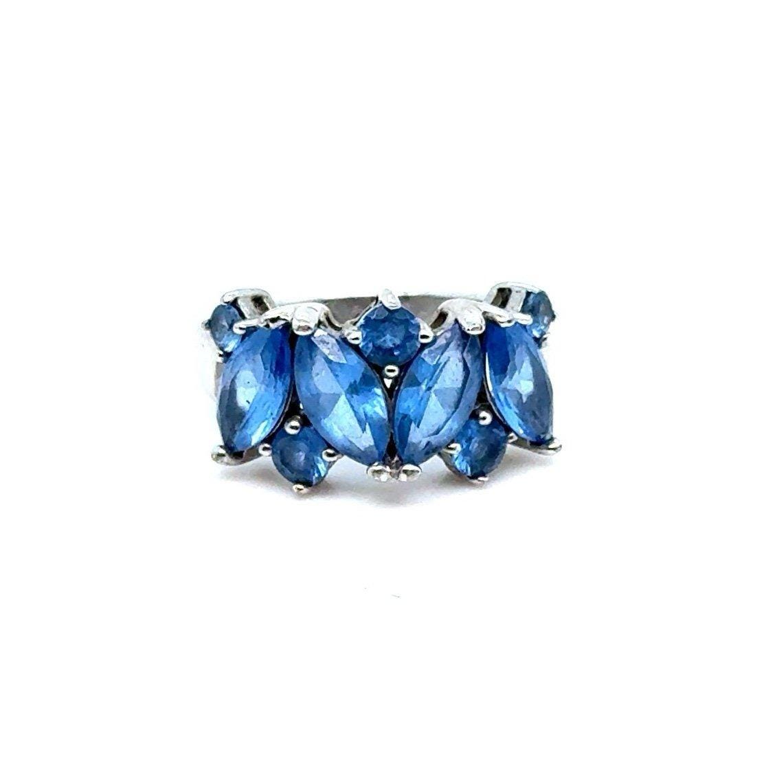 Marquis/Round Cut Cluster Blue Stones Ring