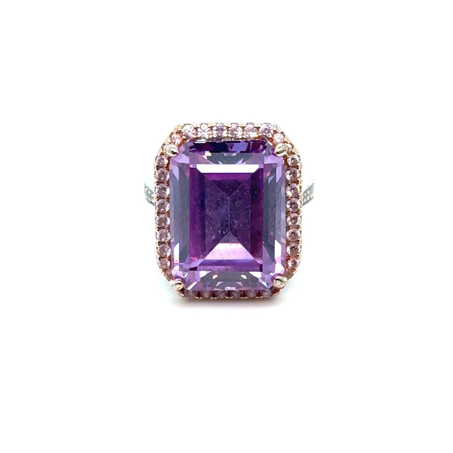 Amethyst Colored with Pink Cz Silver 925 Ring