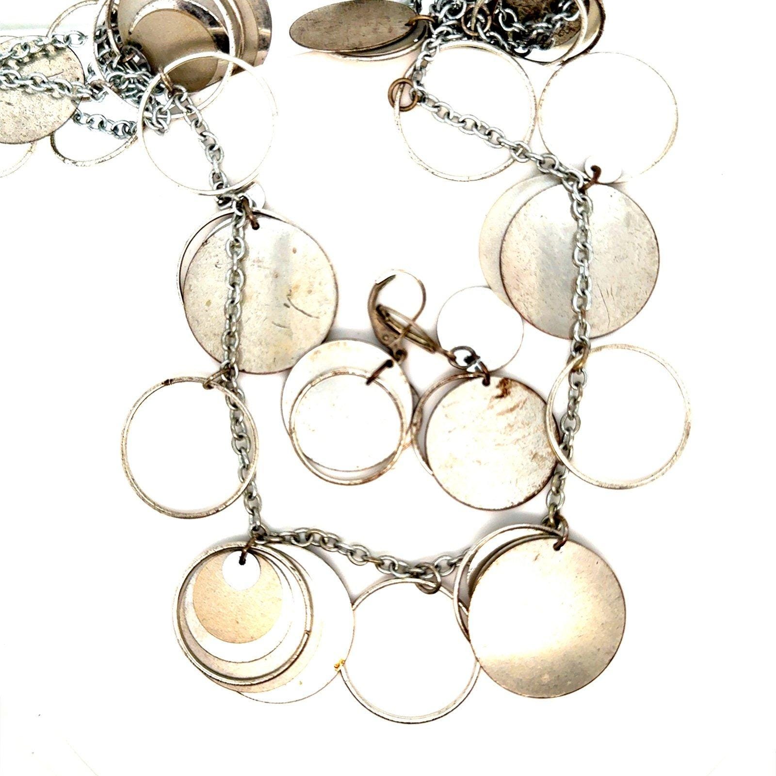 Silver Tone Discs Necklace & Earrings Set