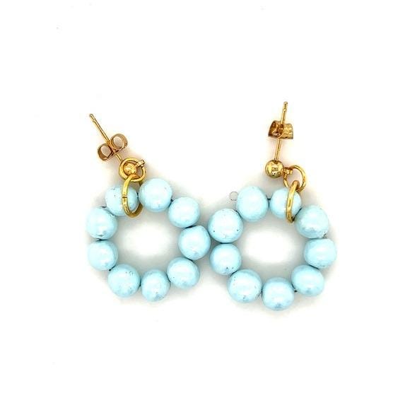 Gold and Blue Beaded Hoop Earrings