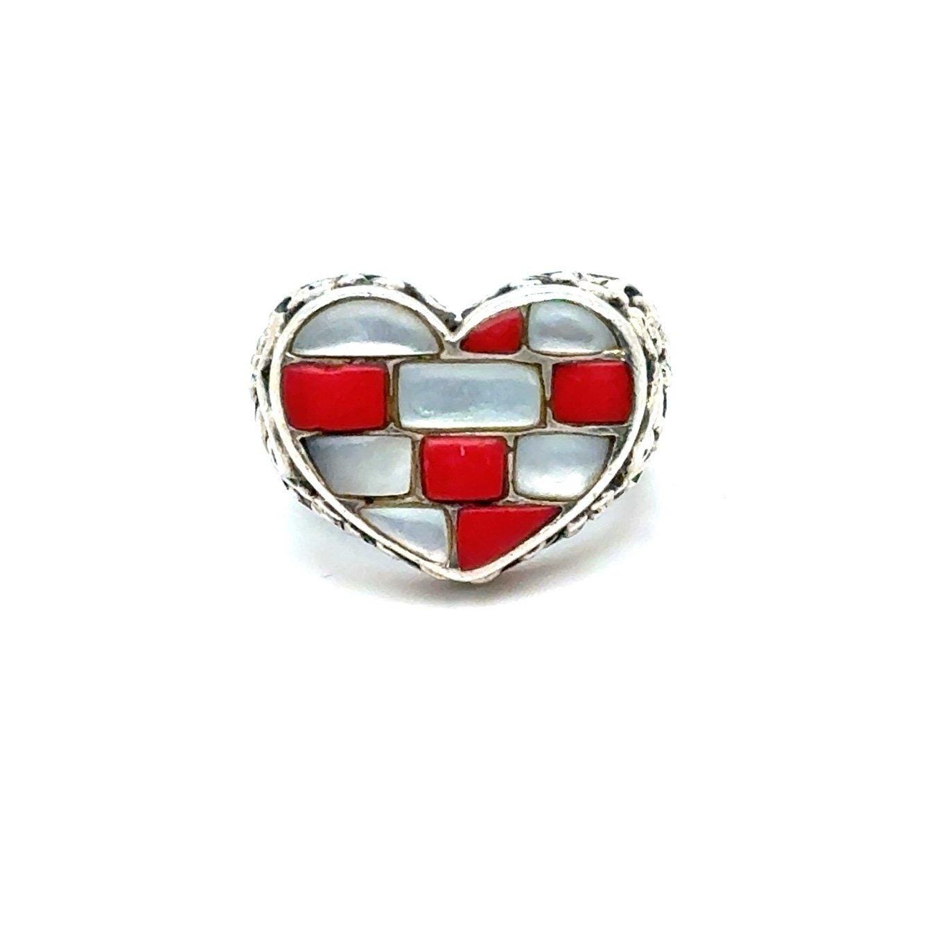 Sweet Sterling Silver White/Red Heart Shaped Ring