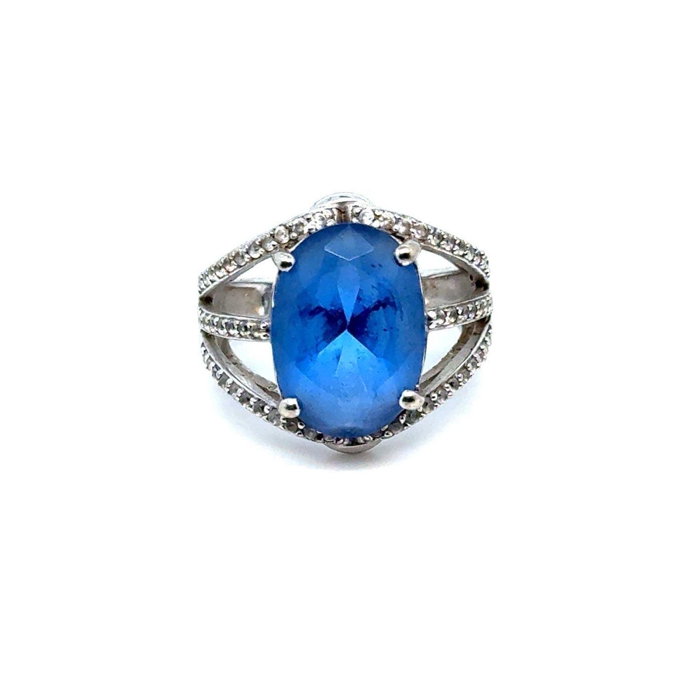 Stunning Blue Stone/White Cz Silver 925 Ring
