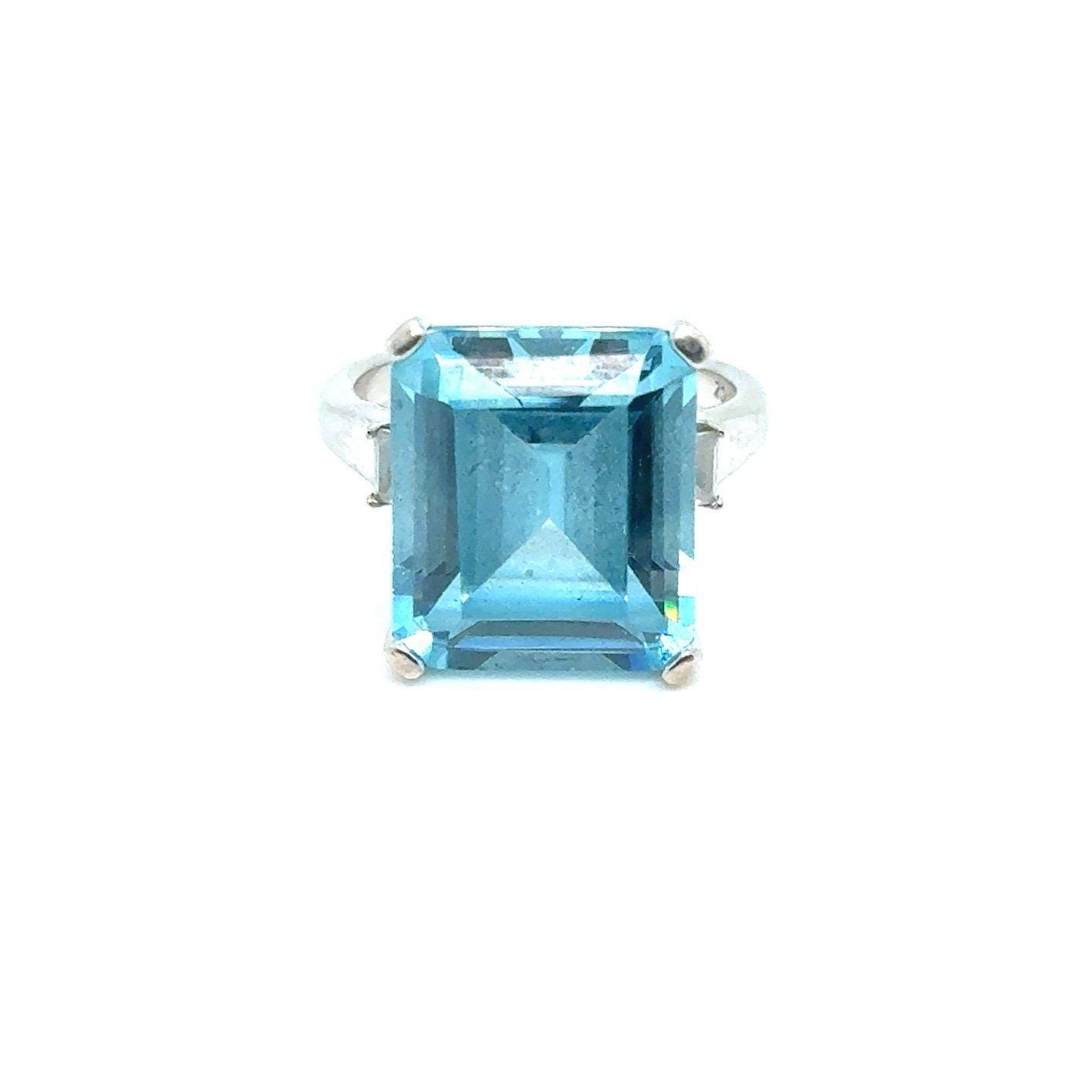 Emerald Cut Topaz/Cz Silver 925 Ring