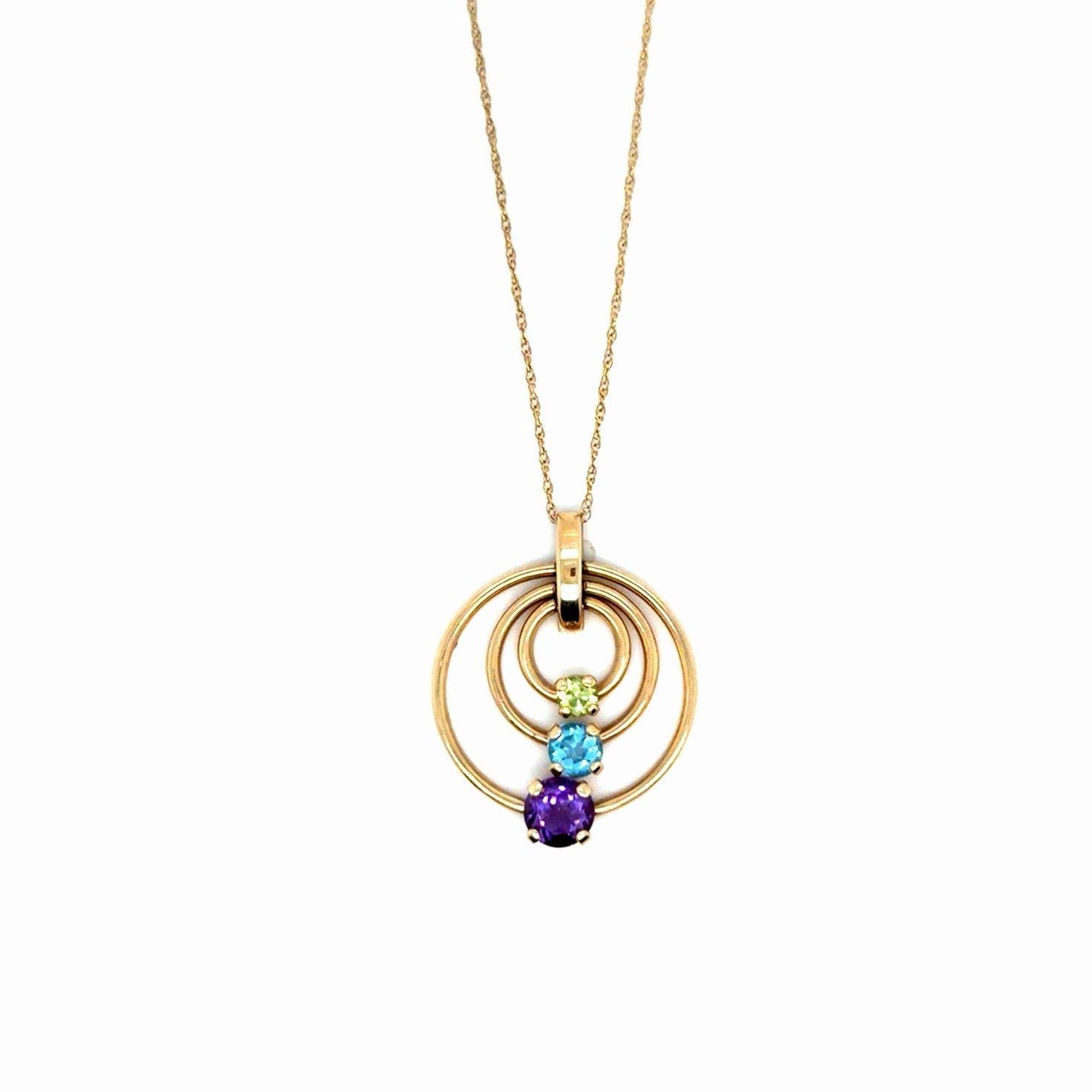 10K Gold 3-Gemstones Necklace
