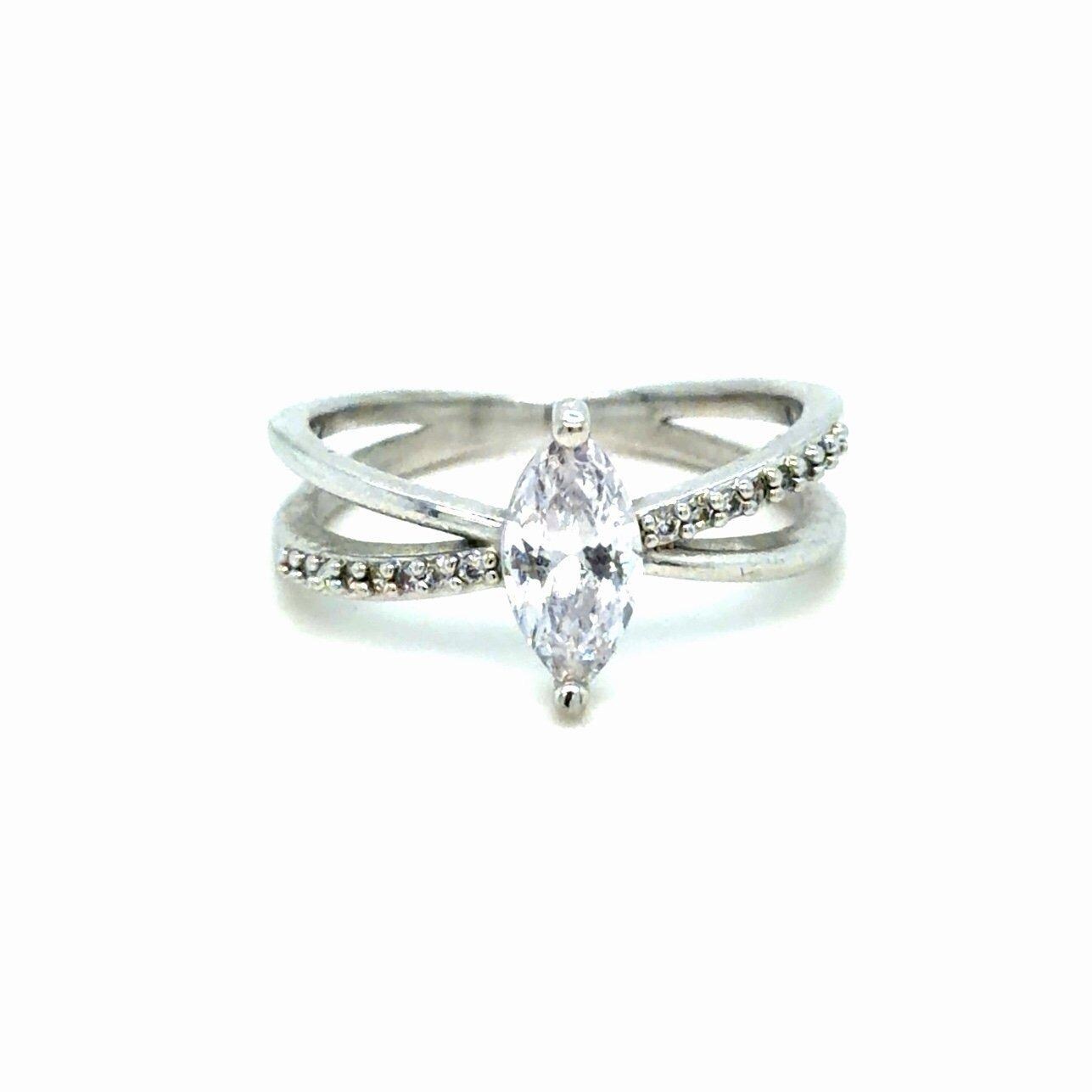 Teardrop Criss-Cross Design Cz Ring