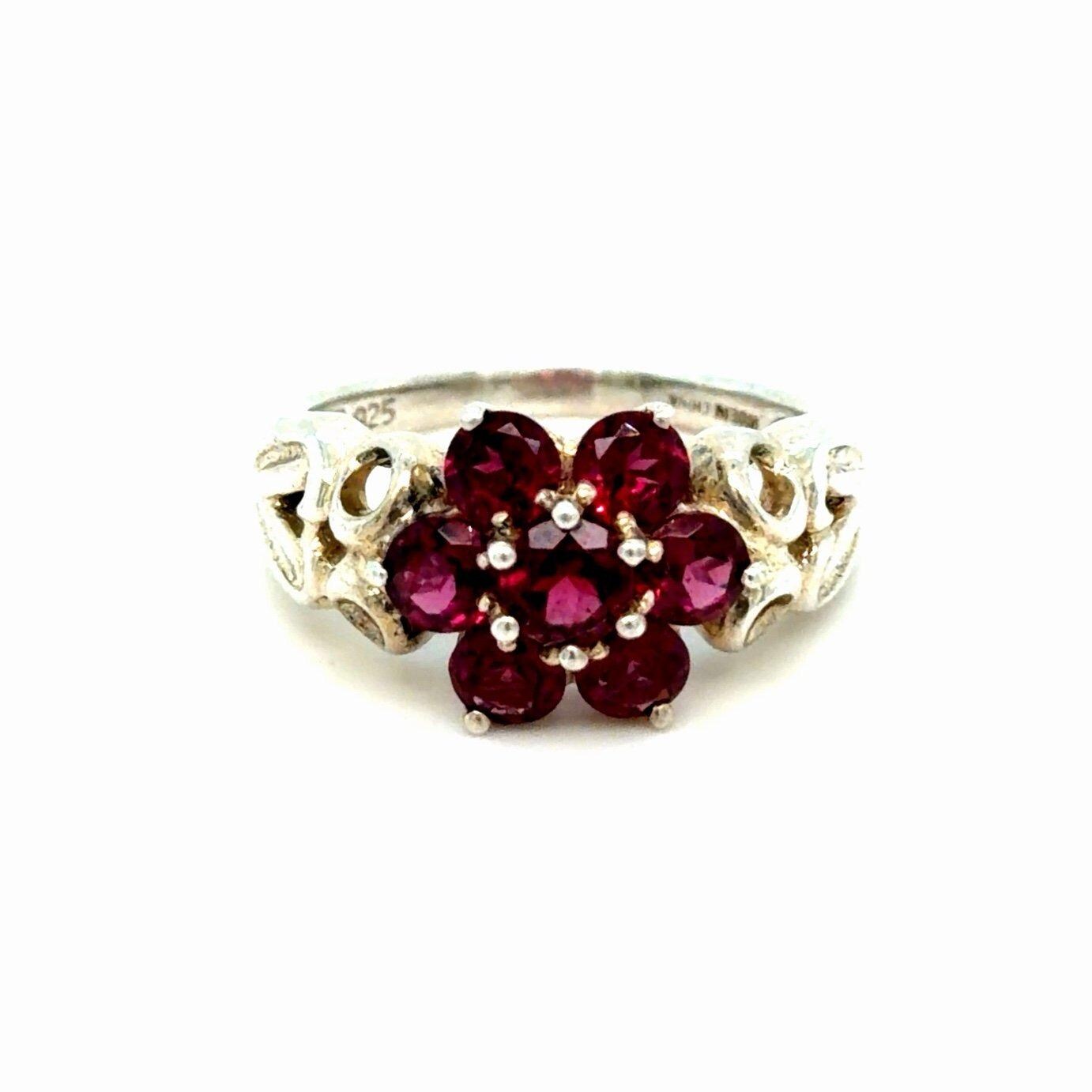 Silver 925 Tourmaline Colored Stones Flower Ring