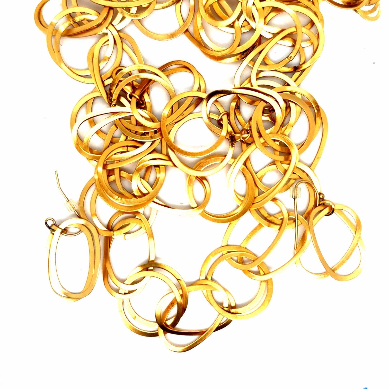 Golden Circle Link Necklace/Bracelet/Earrings Set