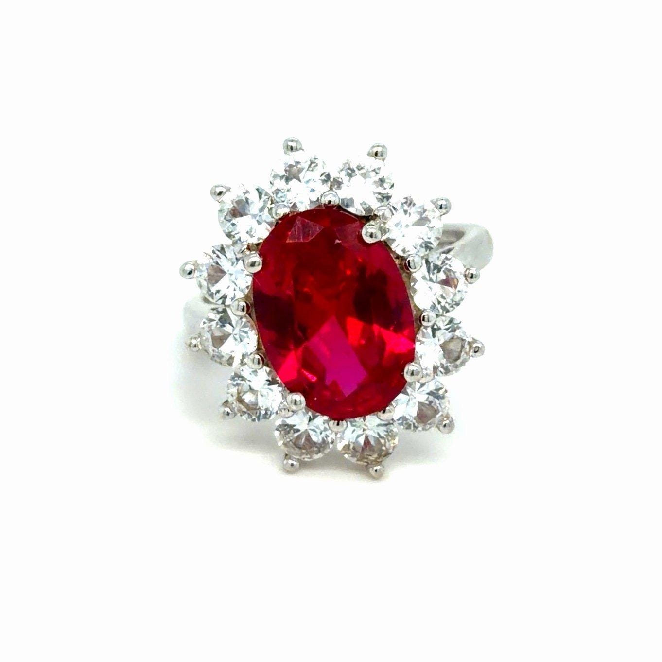 Sterling Silver Ruby/Cz Flower Ring