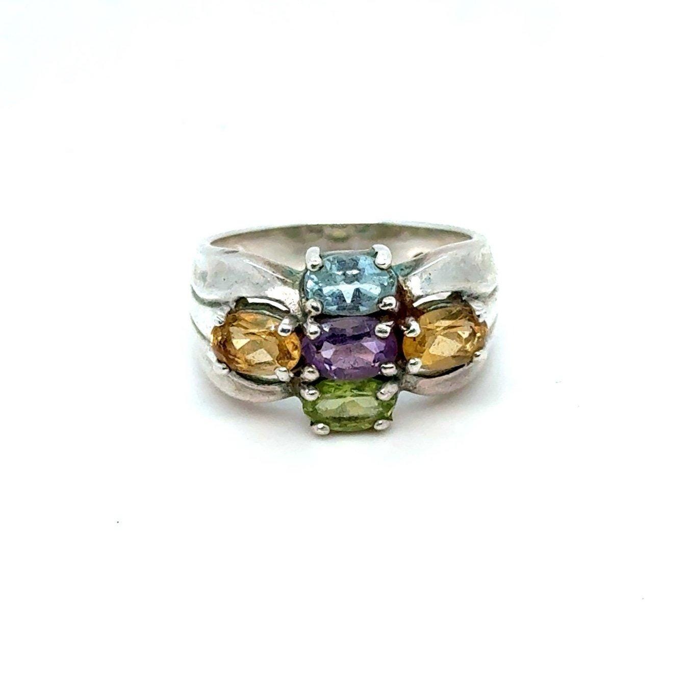 925 Silver 5-Multicolor Stones Ring