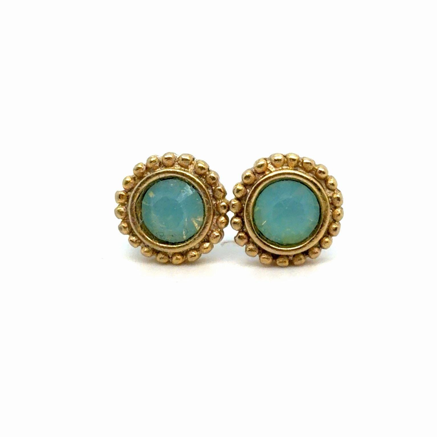 Light Green Beaded Stud Earrings