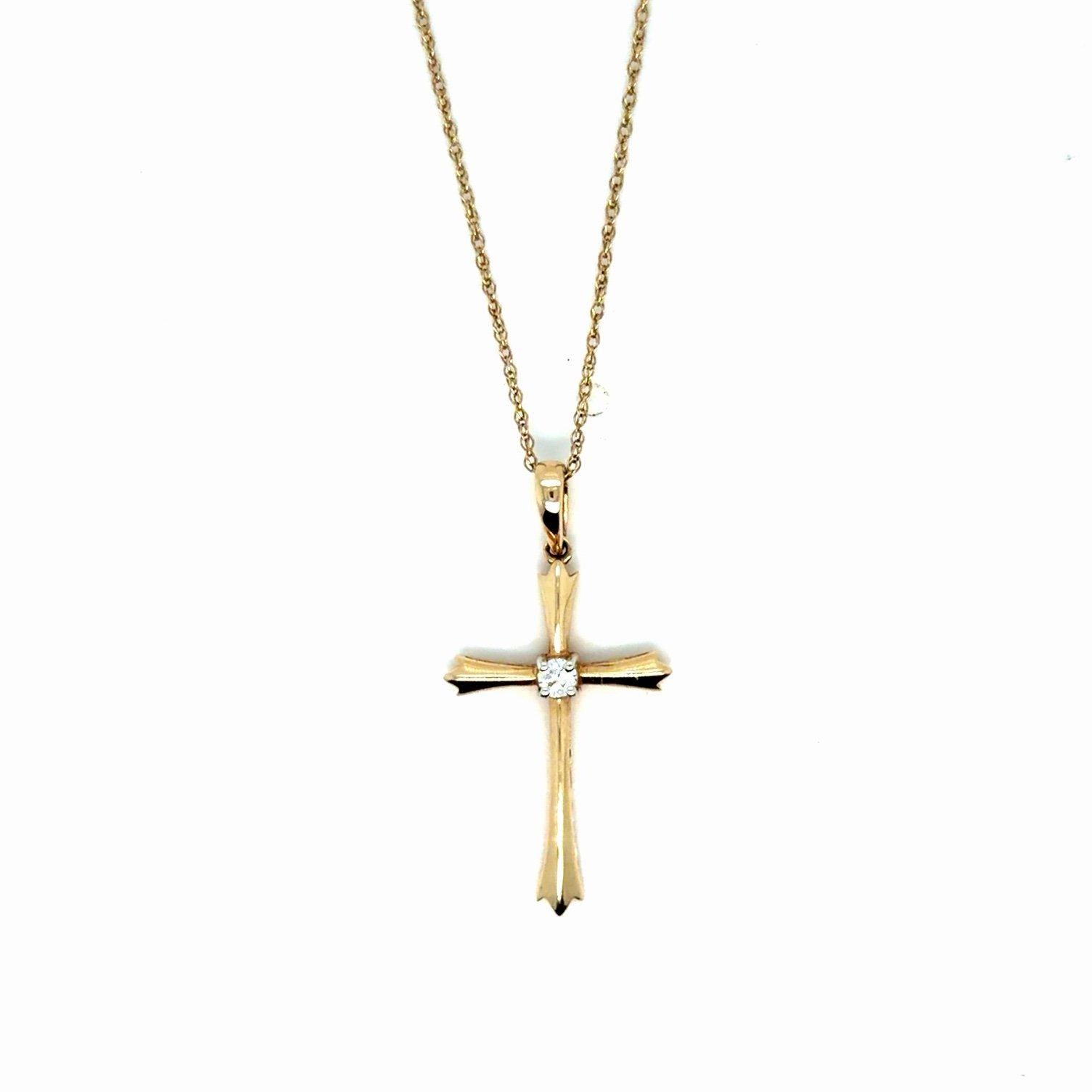 Single Diamond Cross 10K Gold Necklace