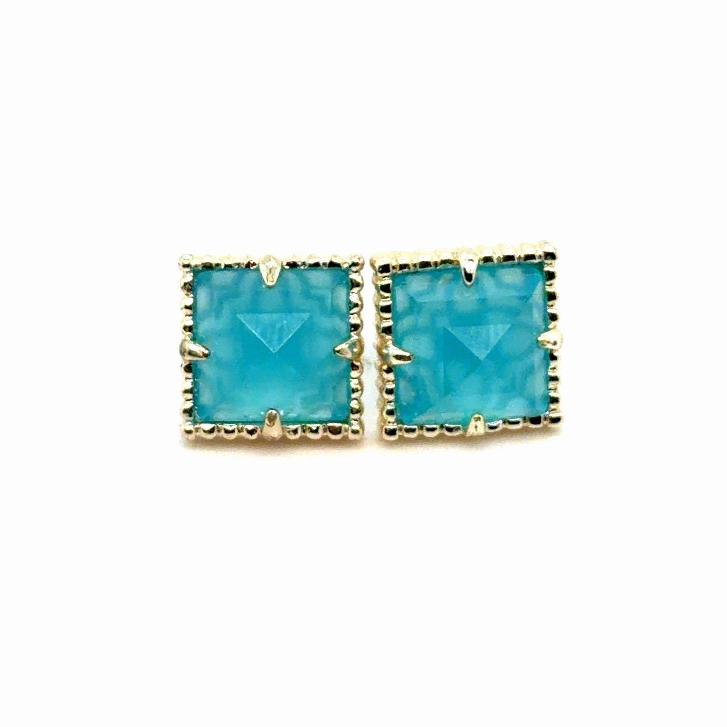Kendra Scott Electra Cleo Blue Gold Square Stud Earrings