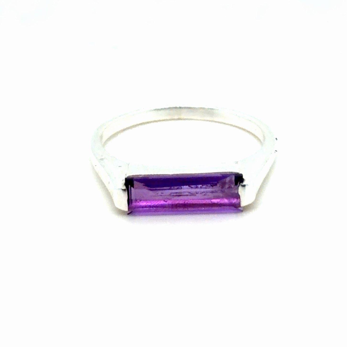 925 Silver Rectangular Amethyst Ring