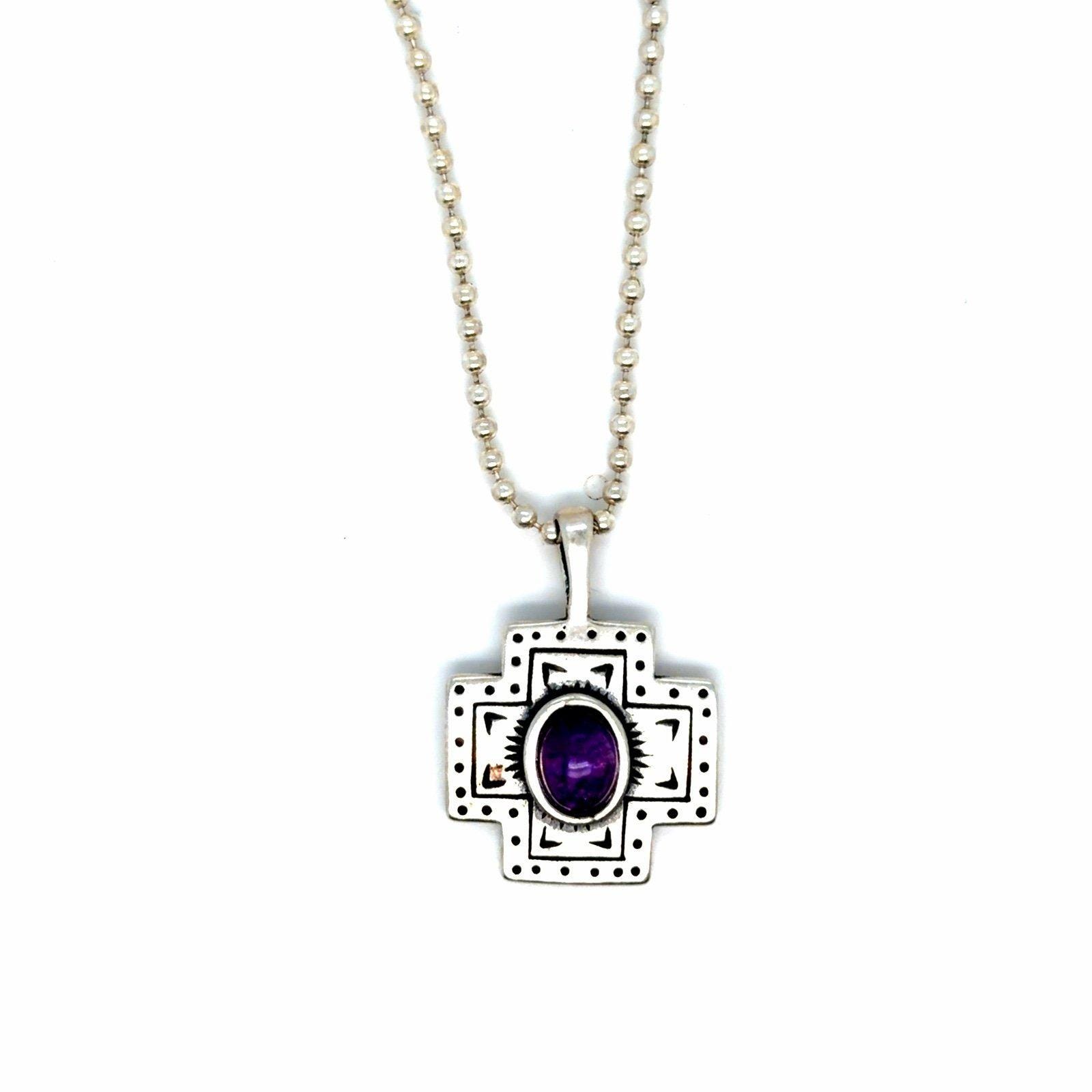 Silver 925 Cabuchon Amethyst Cross Necklace