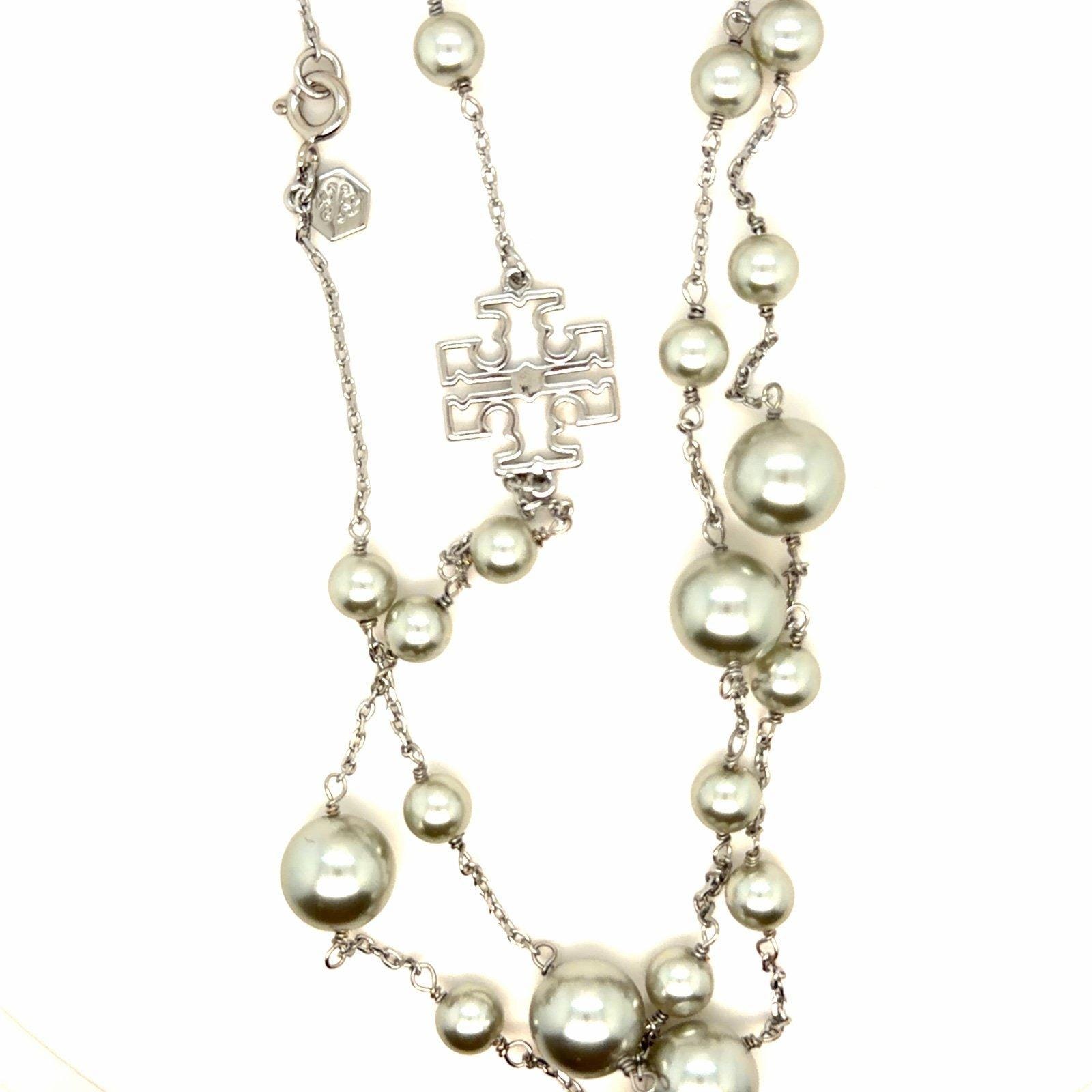 Tory Burch Gray Pearl Long Necklace